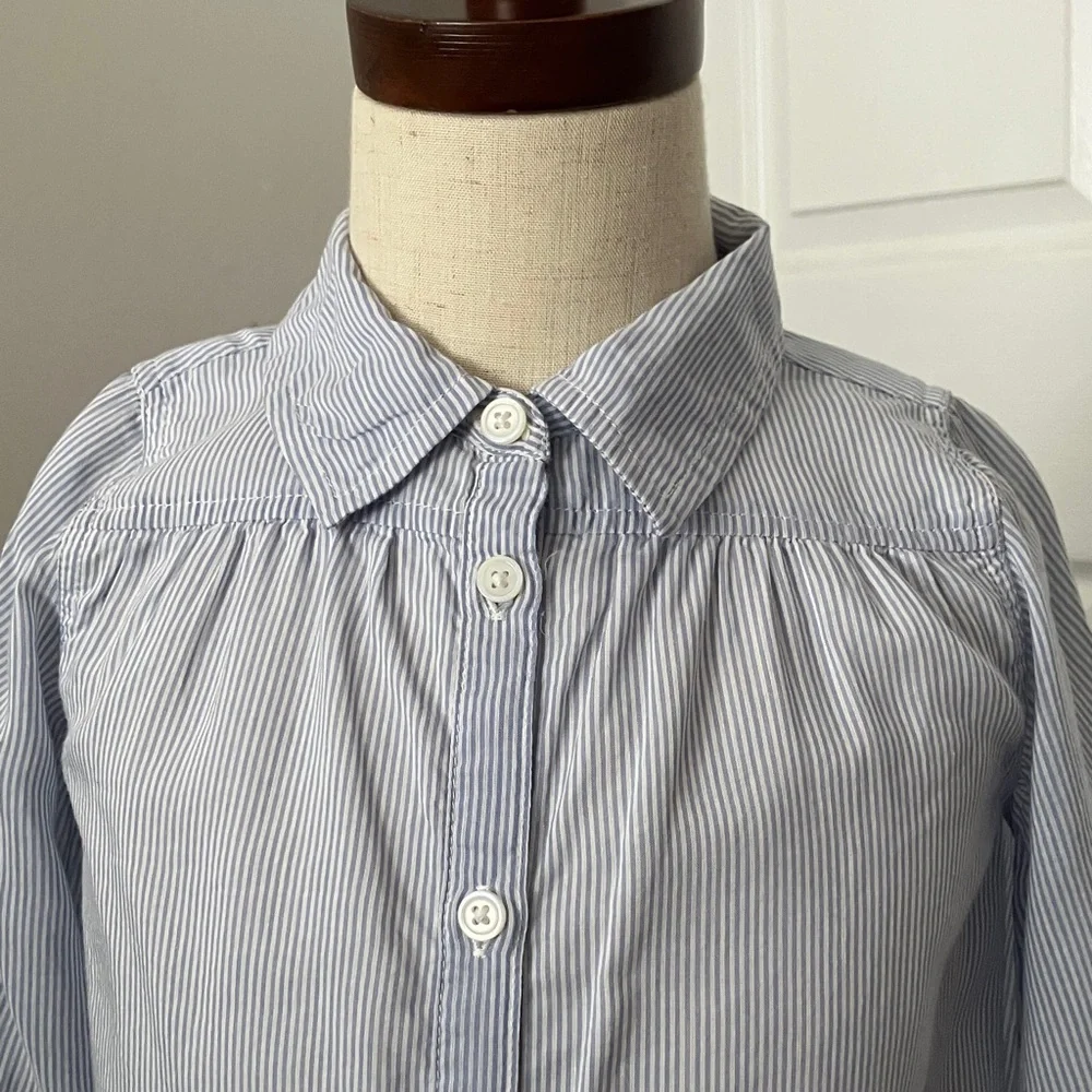 BABY GAP Girl Blue Striped Long Sleeves Cotton Blend Shirt Dress | 3